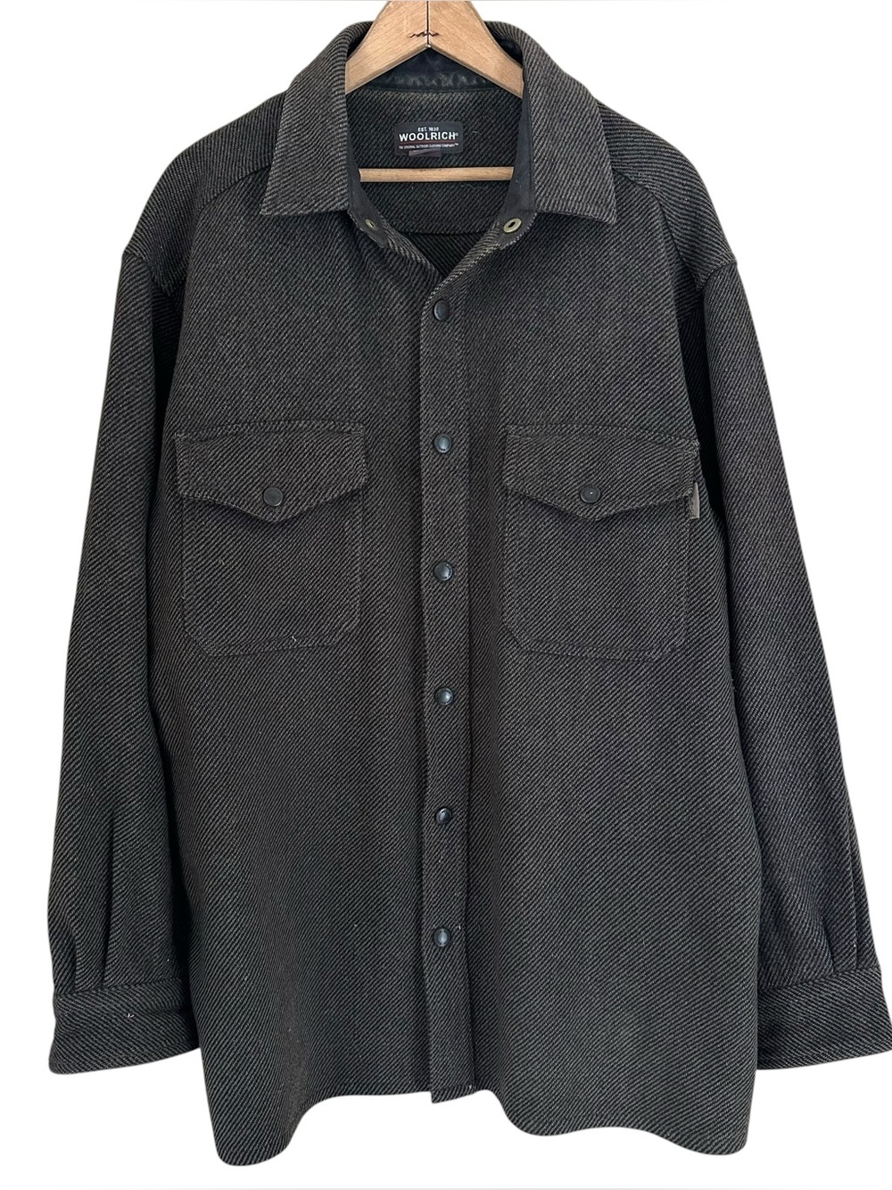Vintage Woolrich Wool Blend Shirt Jacket M Herringbone Dark Green Outdoor READ